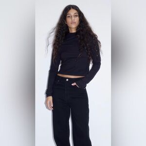 H&M Cropped Long Sleeve Turtleneck Black Size M